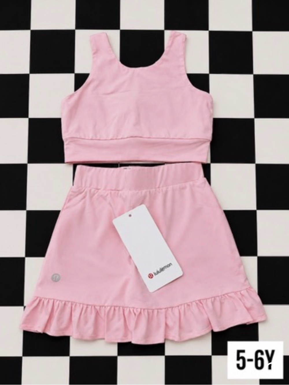 lululemon athletica Girls Light Pink Crop Tank and Ruffle Skirt Set